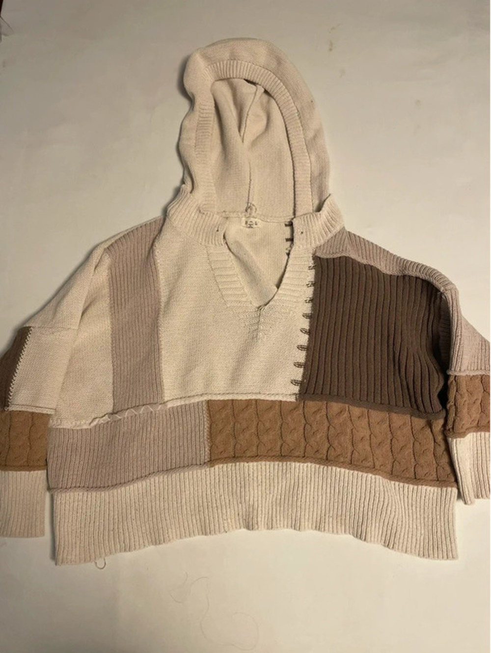 POL Chunky Knit Hoodie Pullover Sweater Cream Gray Women's Size small